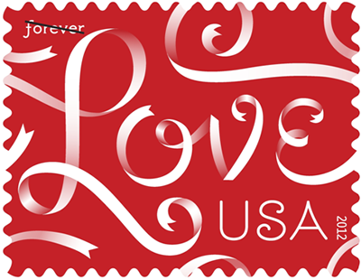 red 2012 love stamp on a white background